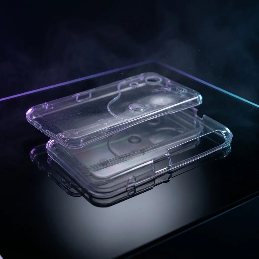 Slime Surge Limited New 2DS XL replacement shell in clear transparent plastic, two halves stacked