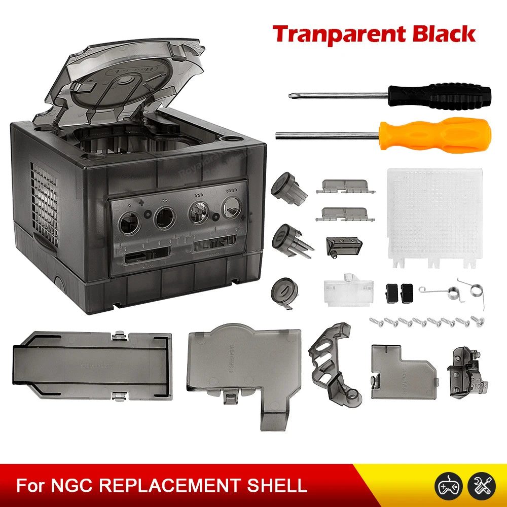 See-through smoke black GameCube housing panels for a custom crystal console mod, buy clear GameCube shell online UK