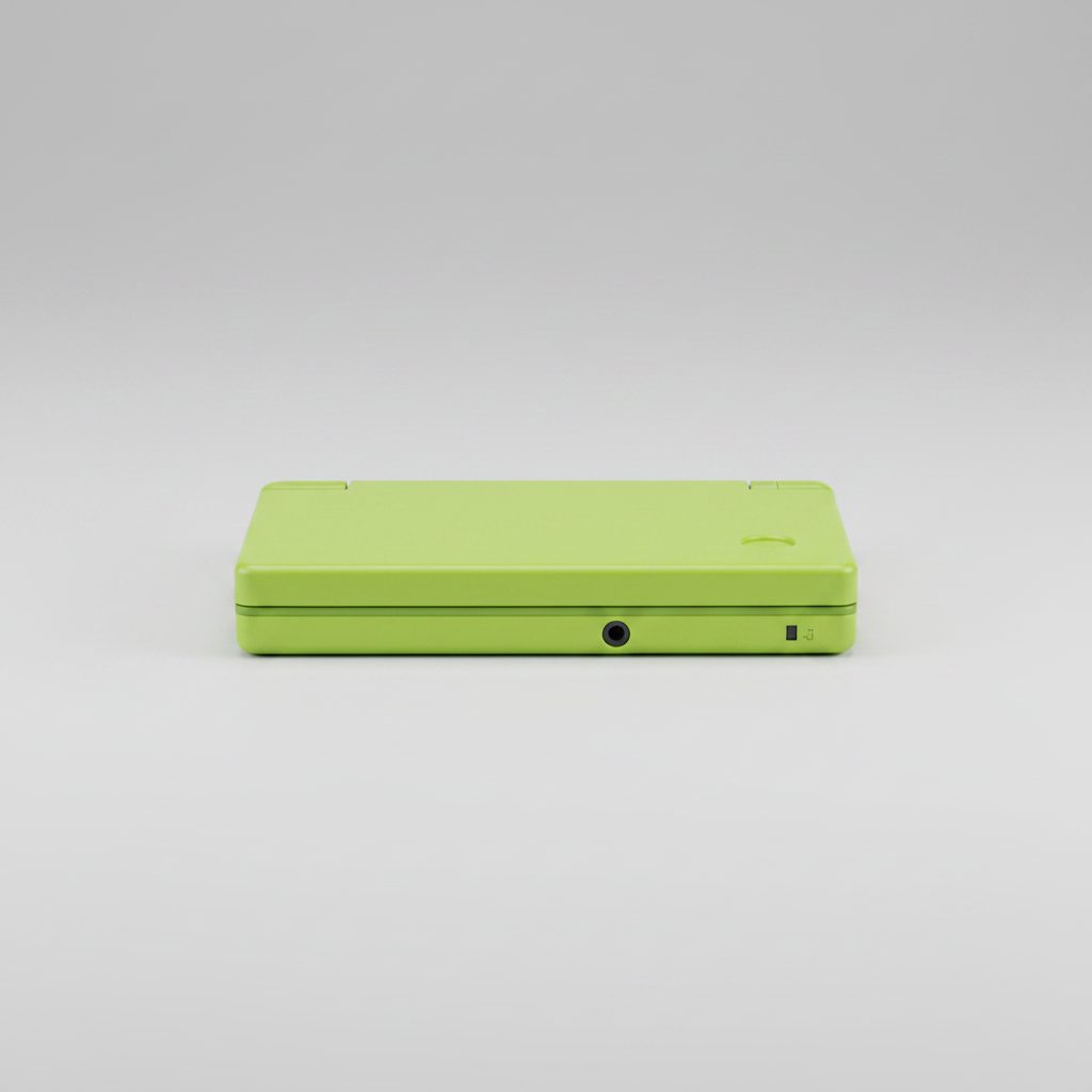 Solar Flare Yellow DSi replacement shell shown on white, high-visibility lime-green console housing