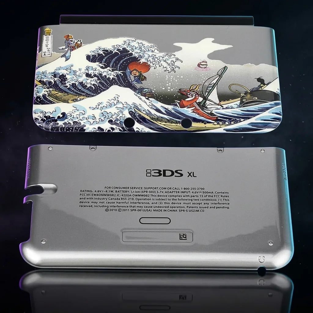The Great Wave Hokusai art Nintendo 3DS XL replacement housing shell top cover with silver back, ModxGaming UK