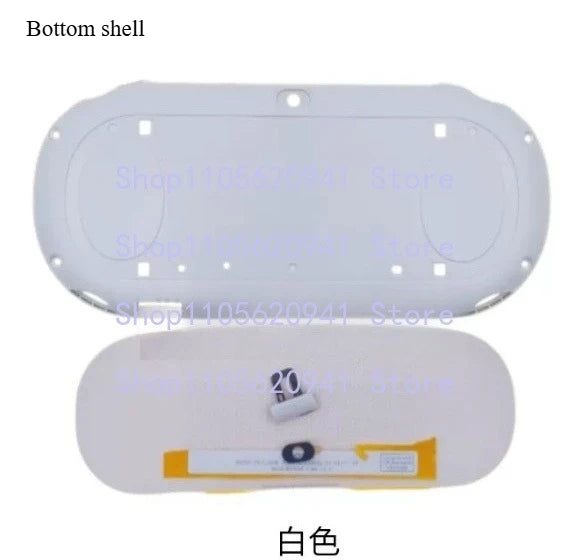White PS Vita 2000 Slim replacement rear and bottom shell covers shown on a white background, from ModxGaming UK