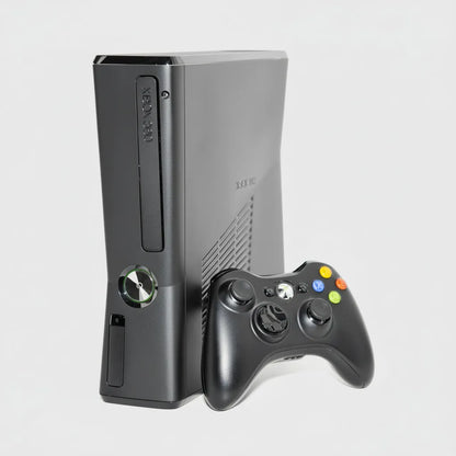 Black Xbox 360 modded console with controller - pre-installed games and custom firmware ready to play