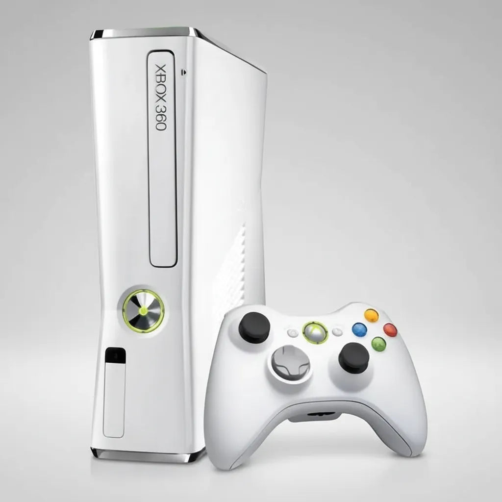 White Xbox 360 console modded with custom firmware, game emulators and wireless controller included