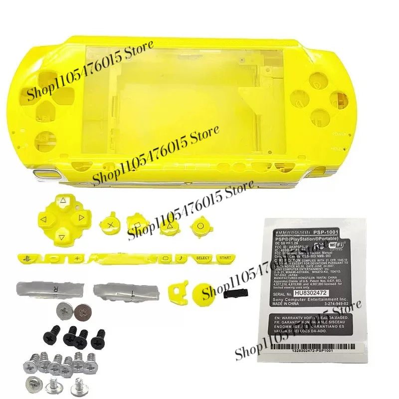 Front and back yellow PSP 1000 Phat housing panels for a custom PSP shell swap, buy modded PSP parts UK